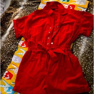 Women’s En Saisson brand twill cotton red onesie jumper size medium!